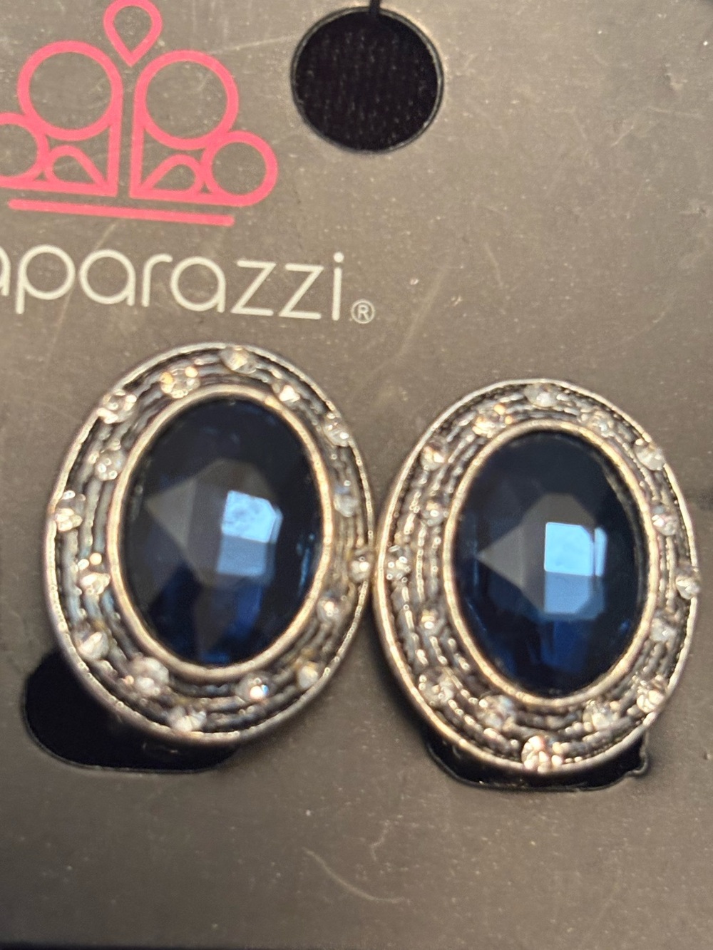 Paparazzi Navy Oval Crystal Clip on  Earrings